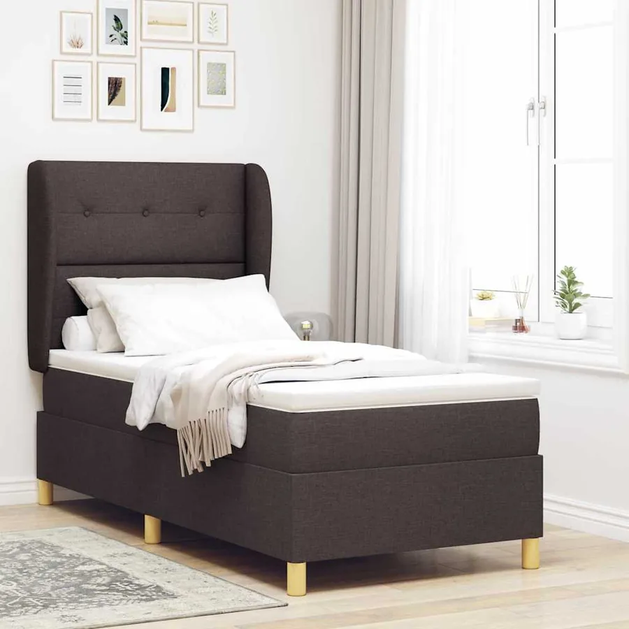 Lit à ressorts avec tête de lit Marron foncé 190 x 90 cm tissu