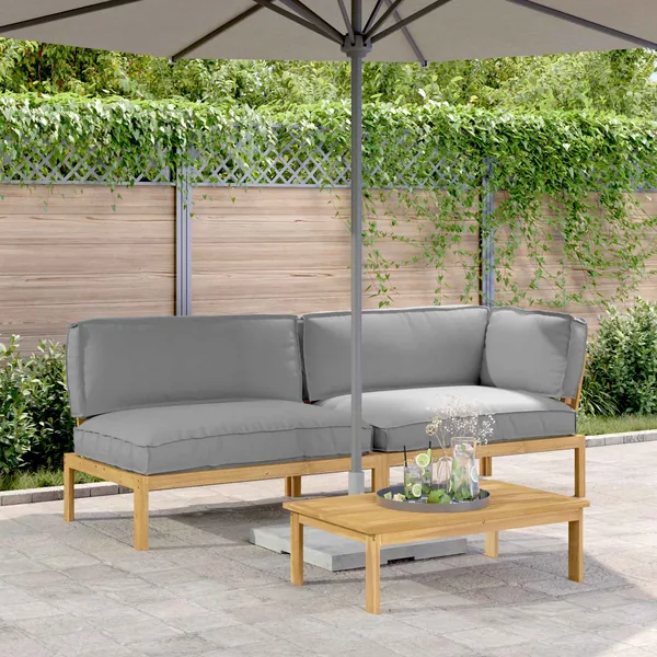 Ensemble de Canapés Uni 3 pcs Gris Bois d'Acacia Massif