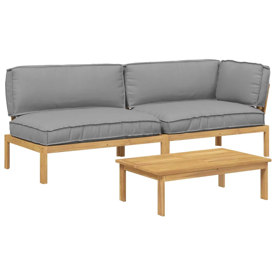 Ensemble de Canapés Uni 3 pcs Gris Bois d'Acacia Massif - 2