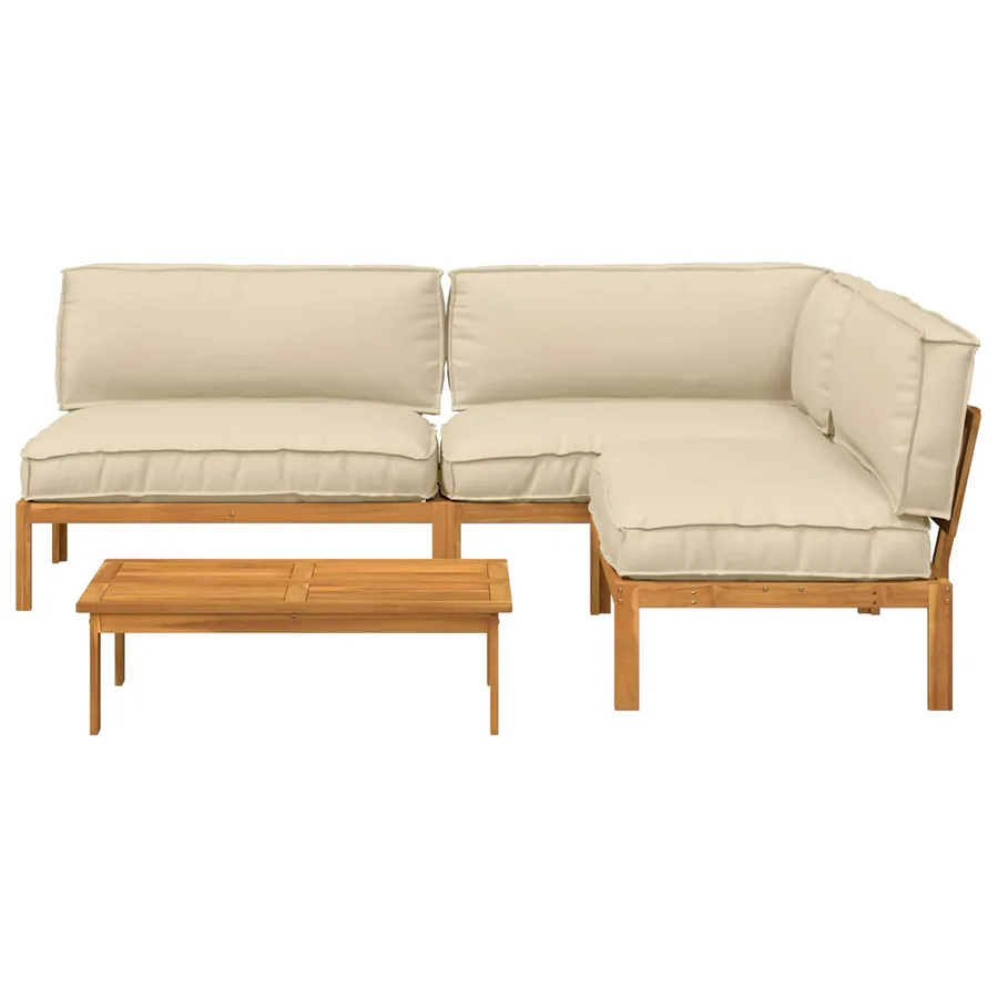 Ensemble de Canapés Uni 4 pcs Beige Bois d'Acacia Massif - 10