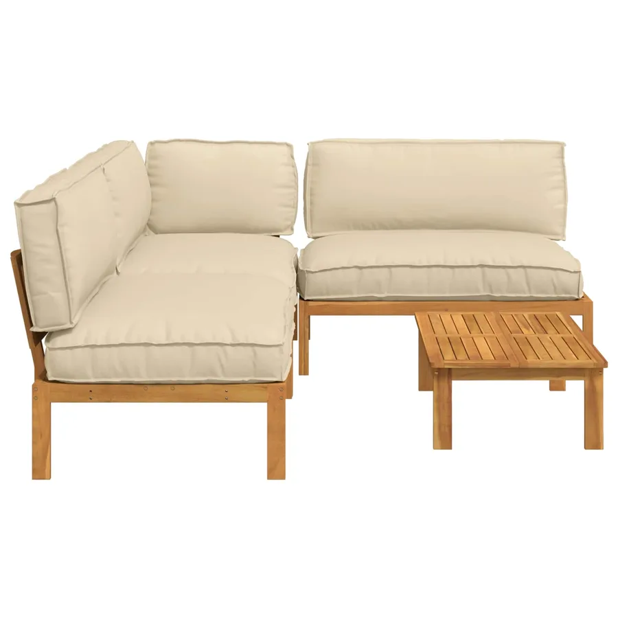 Ensemble de Canapés Uni 4 pcs Beige Bois d'Acacia Massif - 11