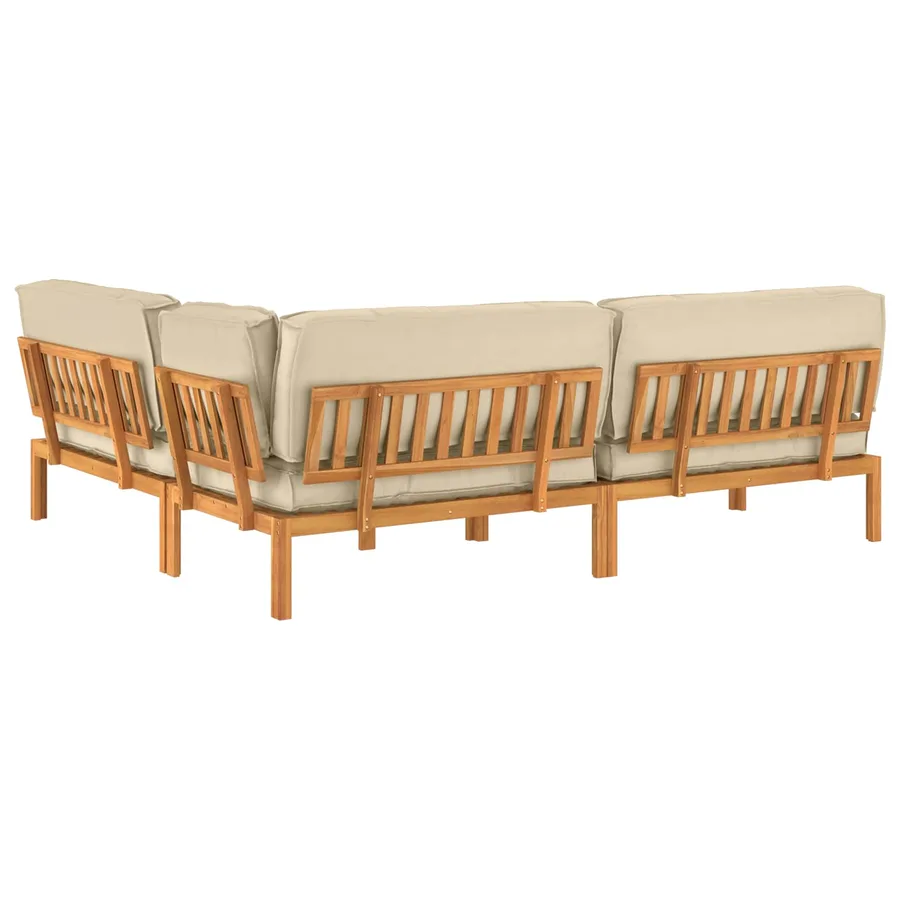 Ensemble de Canapés Uni 4 pcs Beige Bois d'Acacia Massif - 12