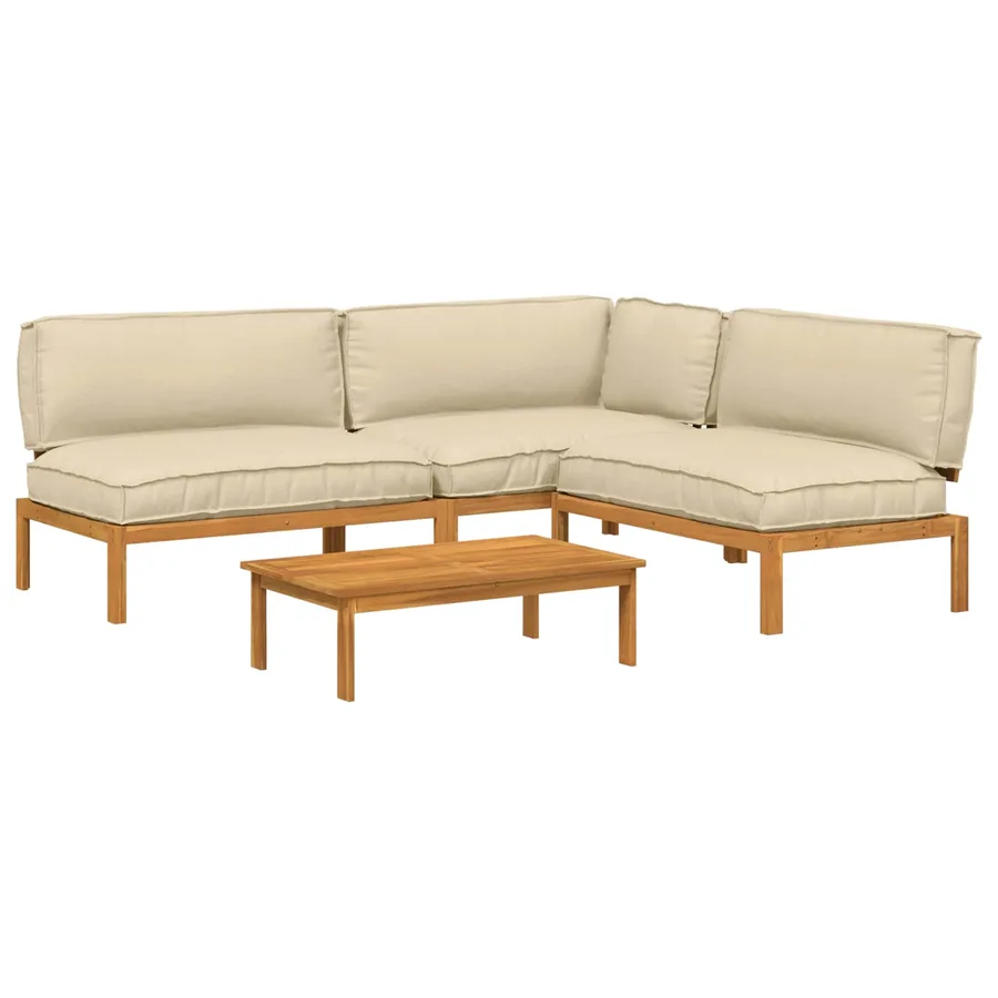 Ensemble de Canapés Uni 4 pcs Beige Bois d'Acacia Massif - 2