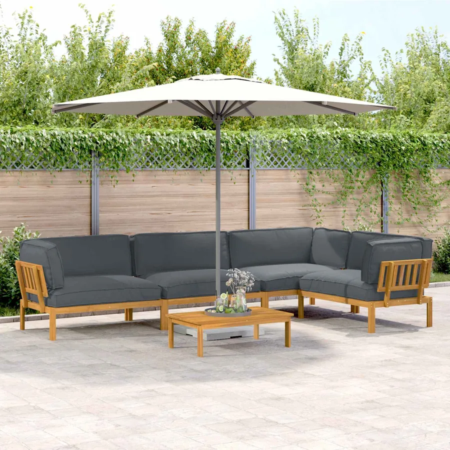 Ensemble de Canapés Uni 5 pcs Anthracite Bois d'Acacia Massif