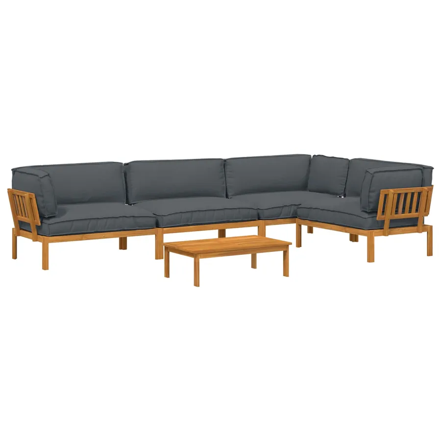Ensemble de Canapés Uni 5 pcs Anthracite Bois d'Acacia Massif - 2