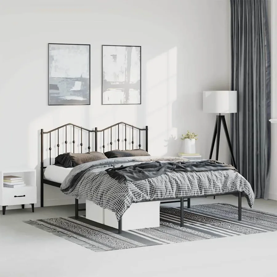 Cadre de lit métal sans matelas avec tête de lit noir 135x190cm