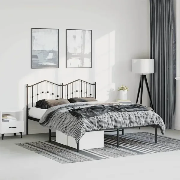 Cadre de lit métal sans matelas avec tête de lit noir 135x190cm