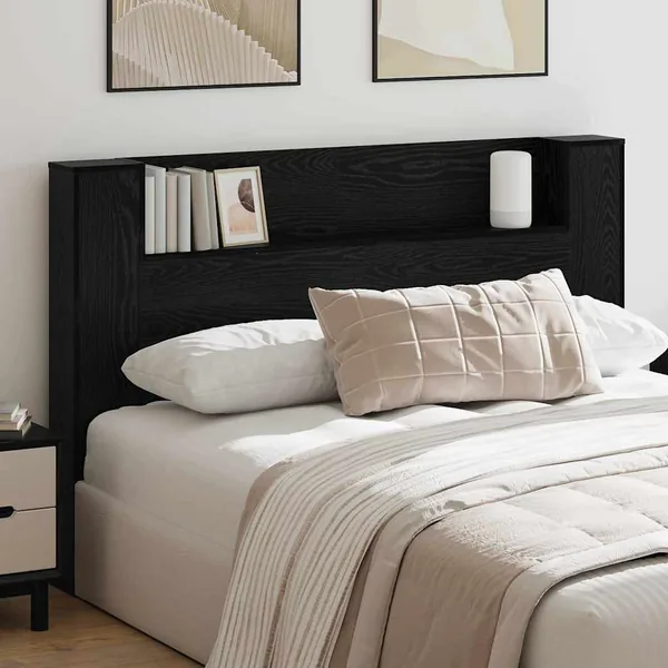 Tête de lit de rangement avec LED Chêne noir Bois d'ingénierie