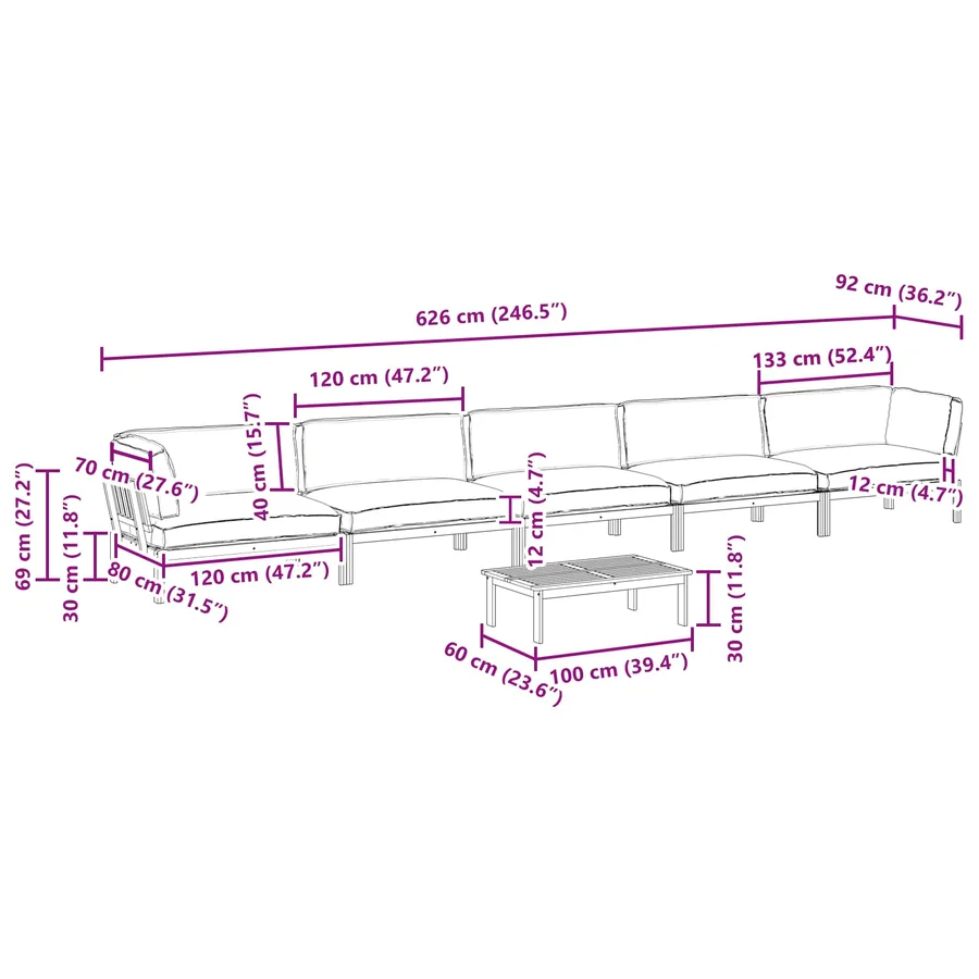 Ensemble de Canapés Uni 6 pcs Anthracite Bois d'Acacia Massif - 19