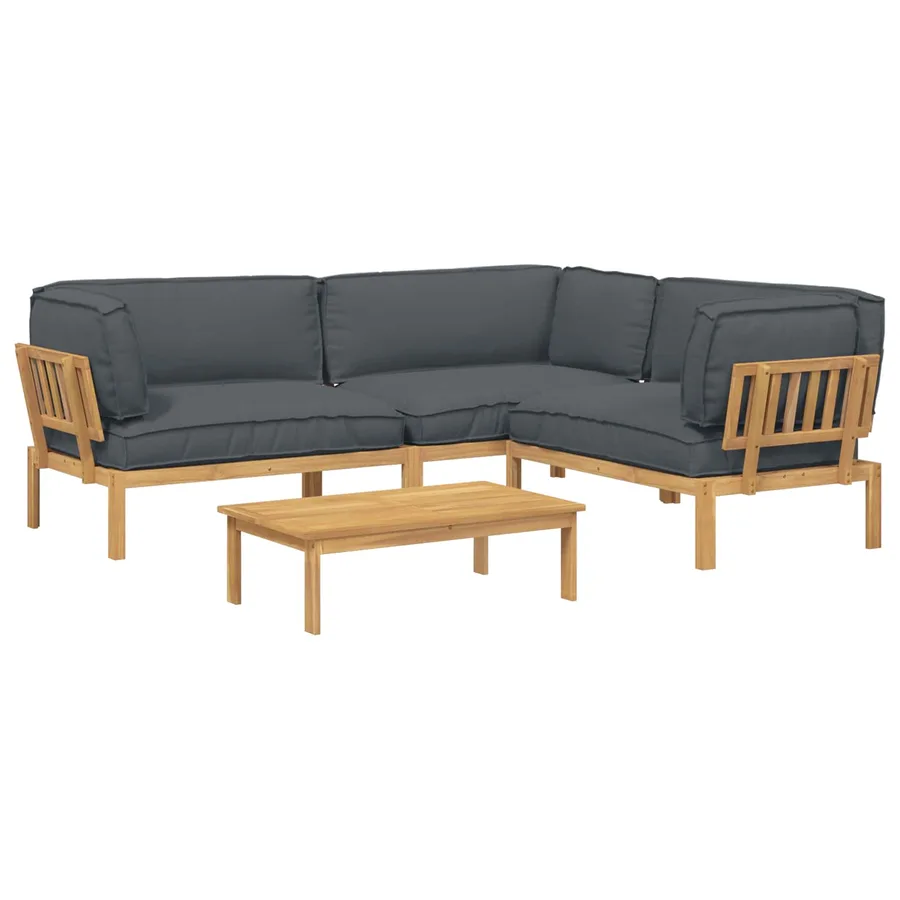 Ensemble de Canapés Uni 4 pcs Anthracite Bois d'Acacia Massif - 2