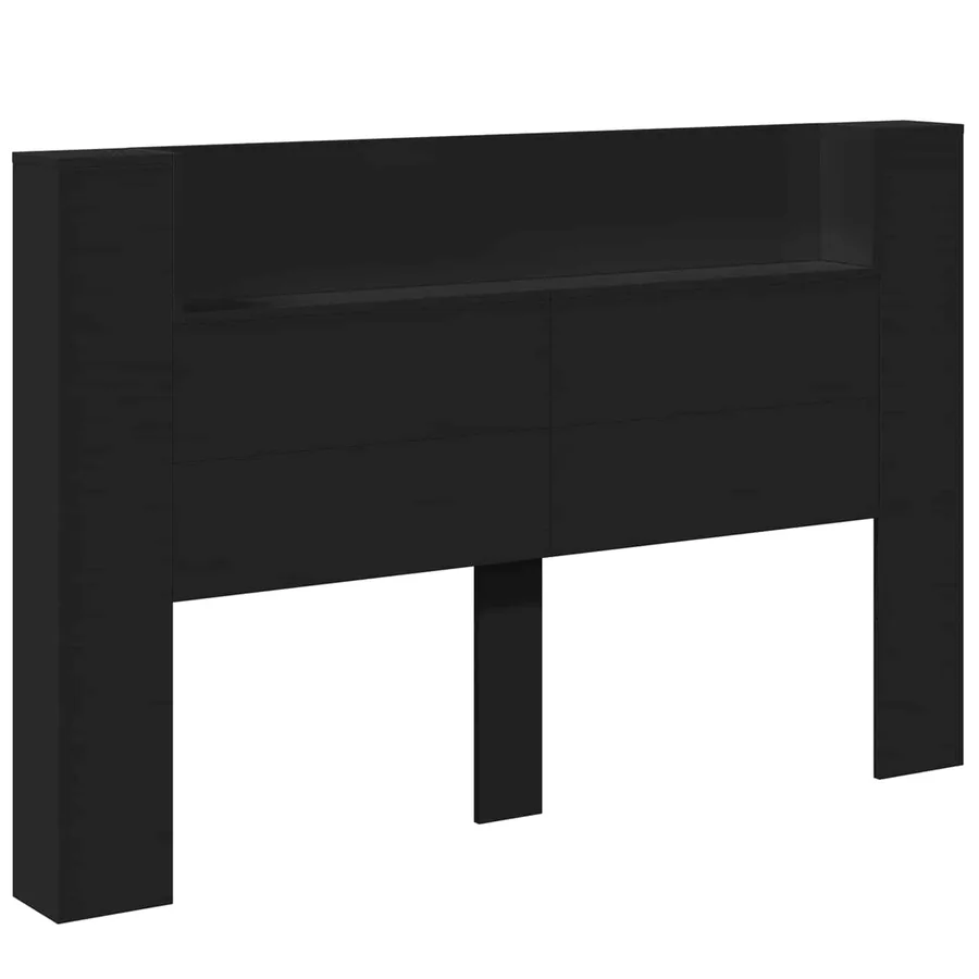 Tête de lit de rangement avec LED Noir Bois d'ingénierie - 2