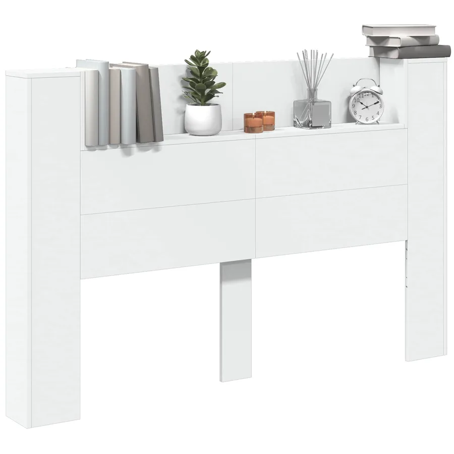 Tête de lit de rangement avec LED Blanc Bois d'ingénierie - 3
