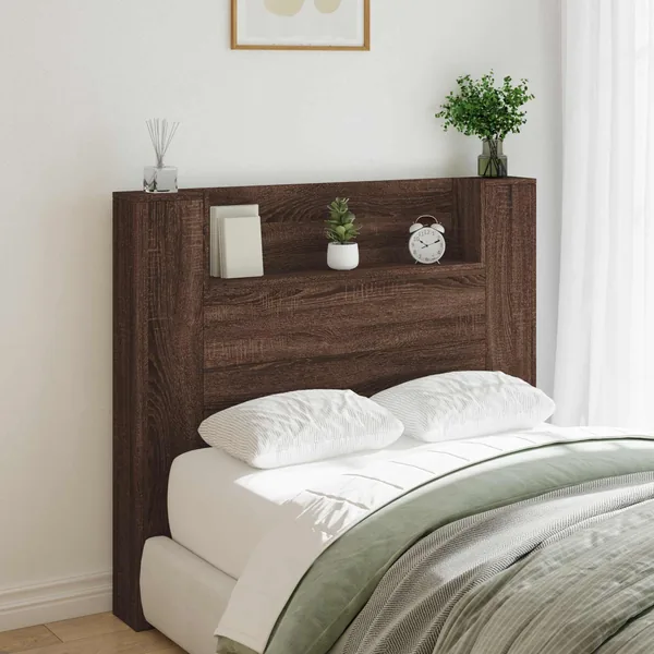 Tête de lit de rangement avec LED Chêne brun Bois d'ingénierie
