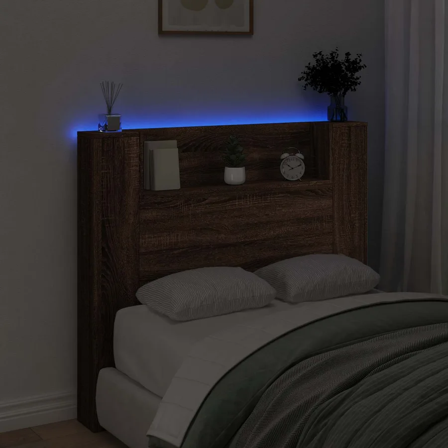 Tête de lit de rangement avec LED Chêne brun Bois d'ingénierie - 4