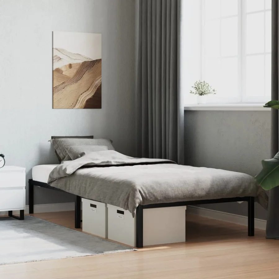 Cadre de lit métal sans matelas noir 100x200 cm