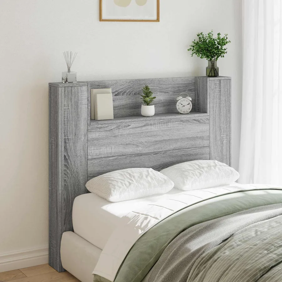 Tête de lit de rangement avec LED Sonoma gris Bois d'ingénierie