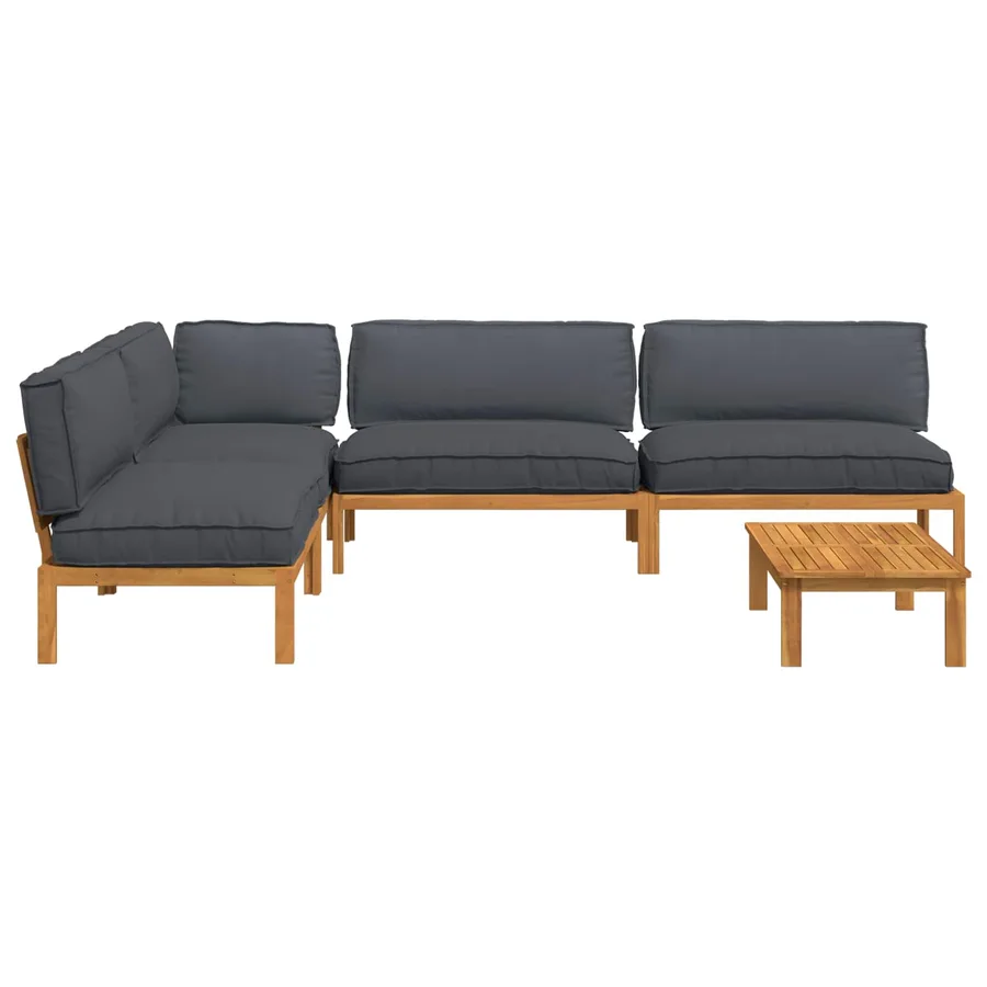 Ensemble de Canapés Uni 5 pcs Anthracite Bois d'Acacia Massif - 11