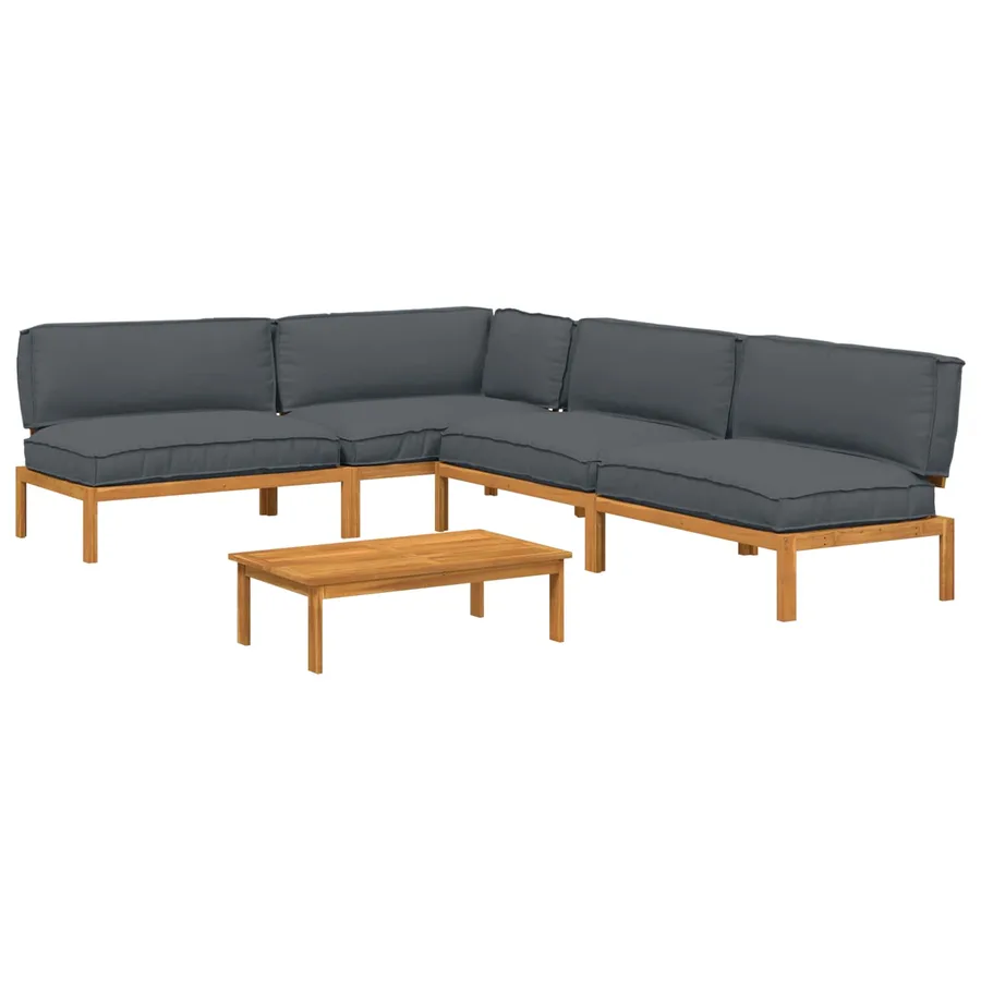 Ensemble de Canapés Uni 5 pcs Anthracite Bois d'Acacia Massif - 2