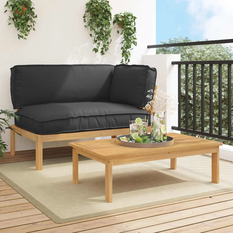 Ensemble de Canapés Uni 2 pcs Noir Bois d'Acacia Massif
