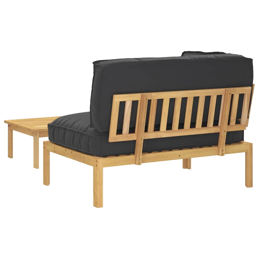 Ensemble de Canapés Uni 2 pcs Noir Bois d'Acacia Massif - 11