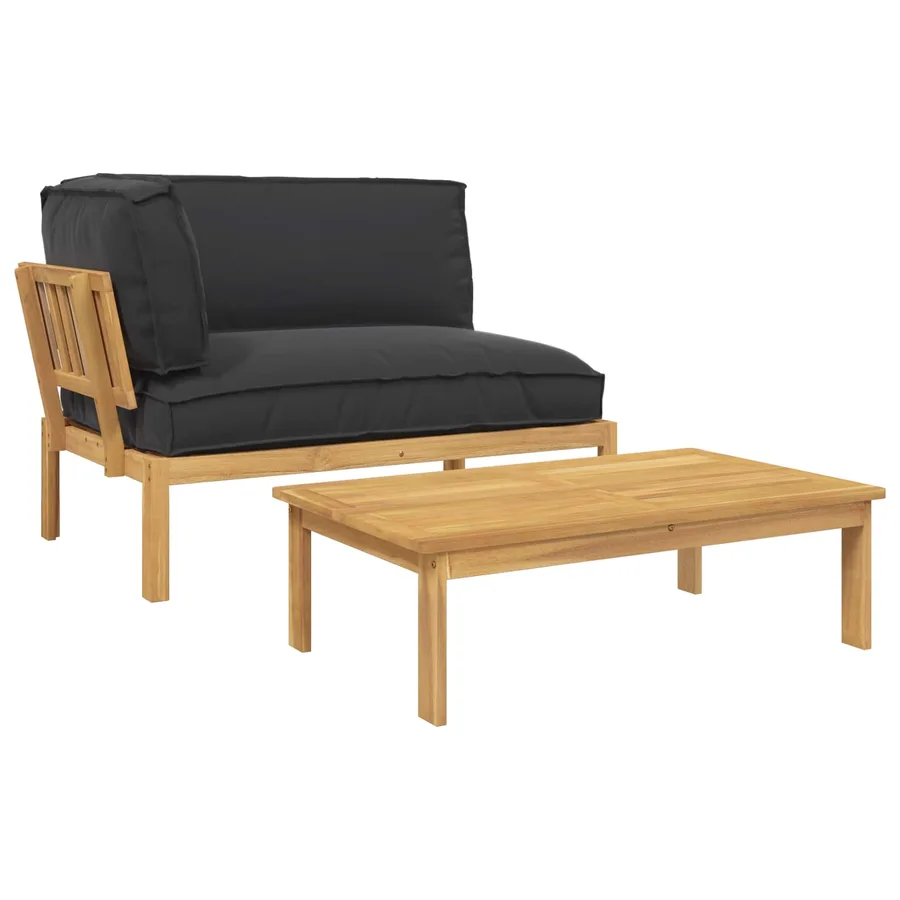 Ensemble de Canapés Uni 2 pcs Noir Bois d'Acacia Massif - 2