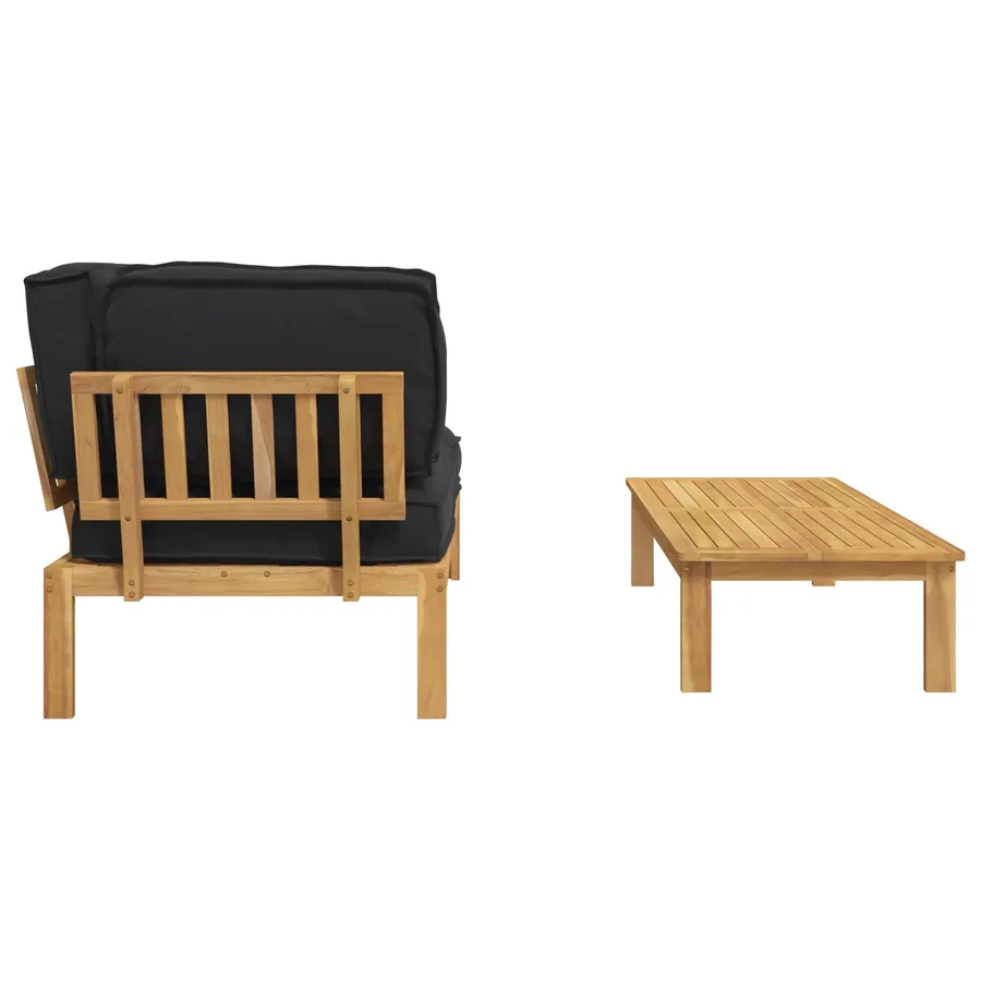Ensemble de Canapés Uni 2 pcs Noir Bois d'Acacia Massif - 8