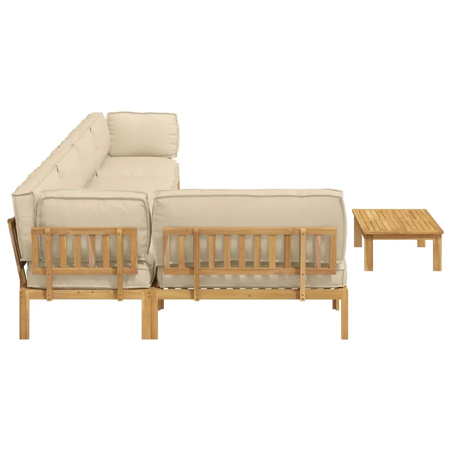 Ensemble de Canapés Uni 6 pcs Beige Bois d'Acacia Massif - 11