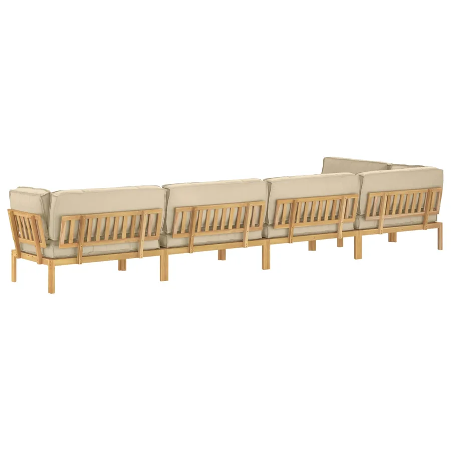 Ensemble de Canapés Uni 6 pcs Beige Bois d'Acacia Massif - 12