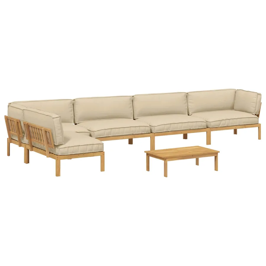 Ensemble de Canapés Uni 6 pcs Beige Bois d'Acacia Massif - 2