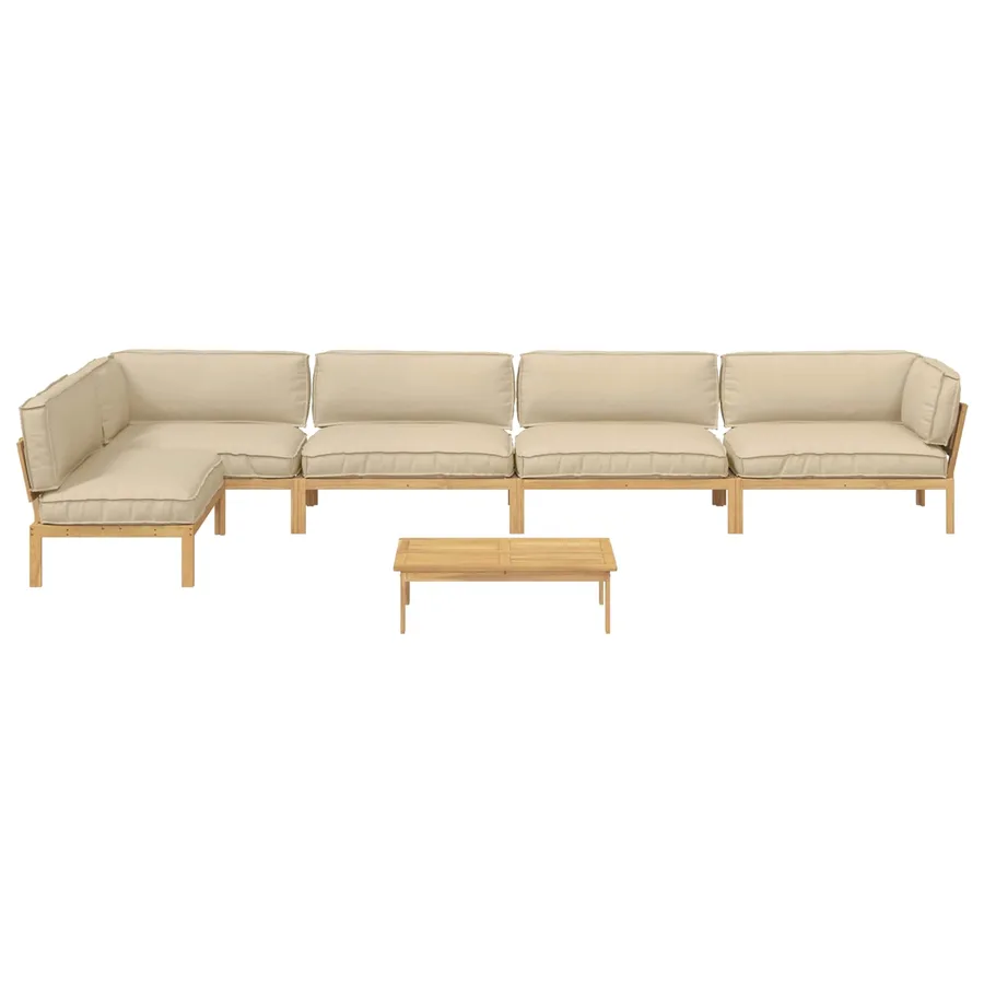 Ensemble de Canapés Uni 6 pcs Beige Bois d'Acacia Massif - 8