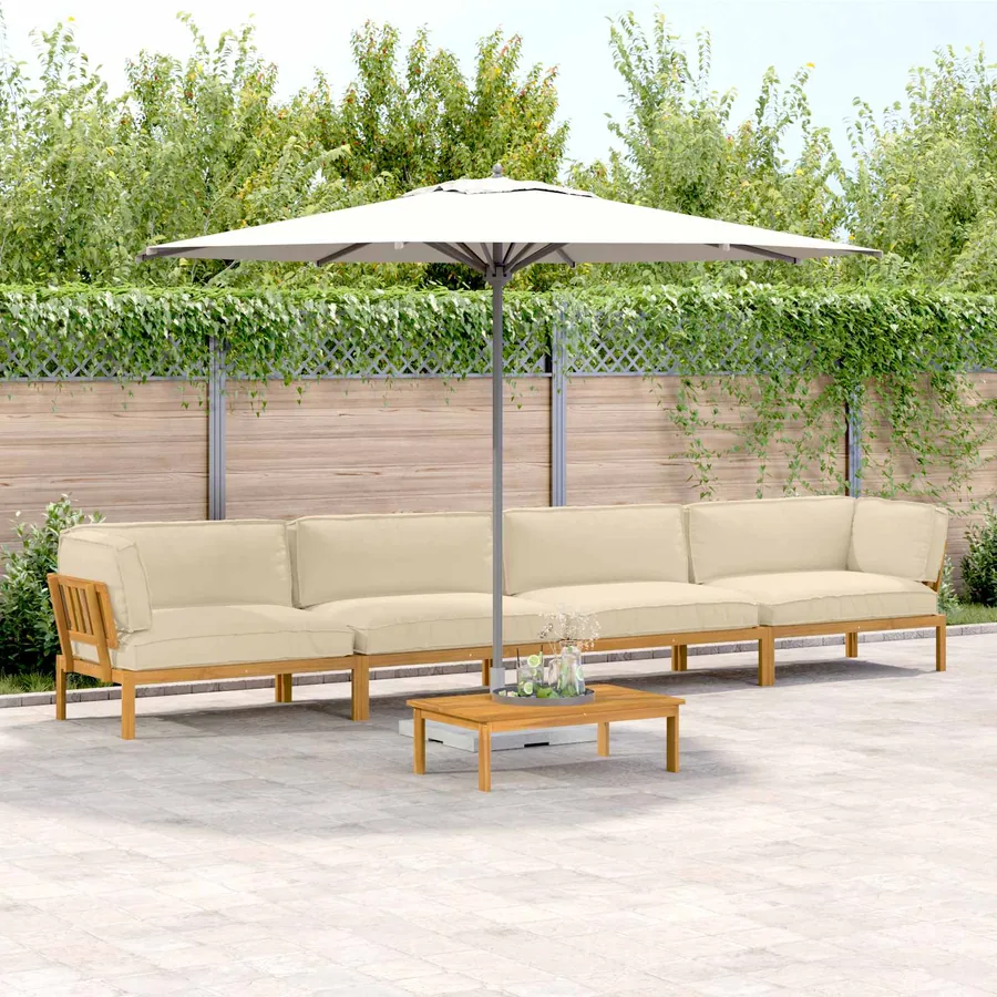 Ensemble de Canapés Uni 5 pcs Beige Bois d'Acacia Massif