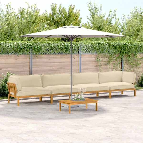 Ensemble de Canapés Uni 5 pcs Beige Bois d'Acacia Massif