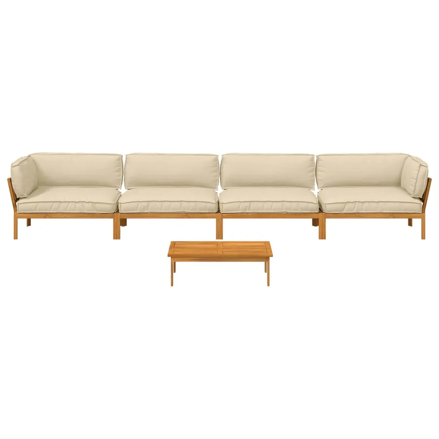 Ensemble de Canapés Uni 5 pcs Beige Bois d'Acacia Massif - 10