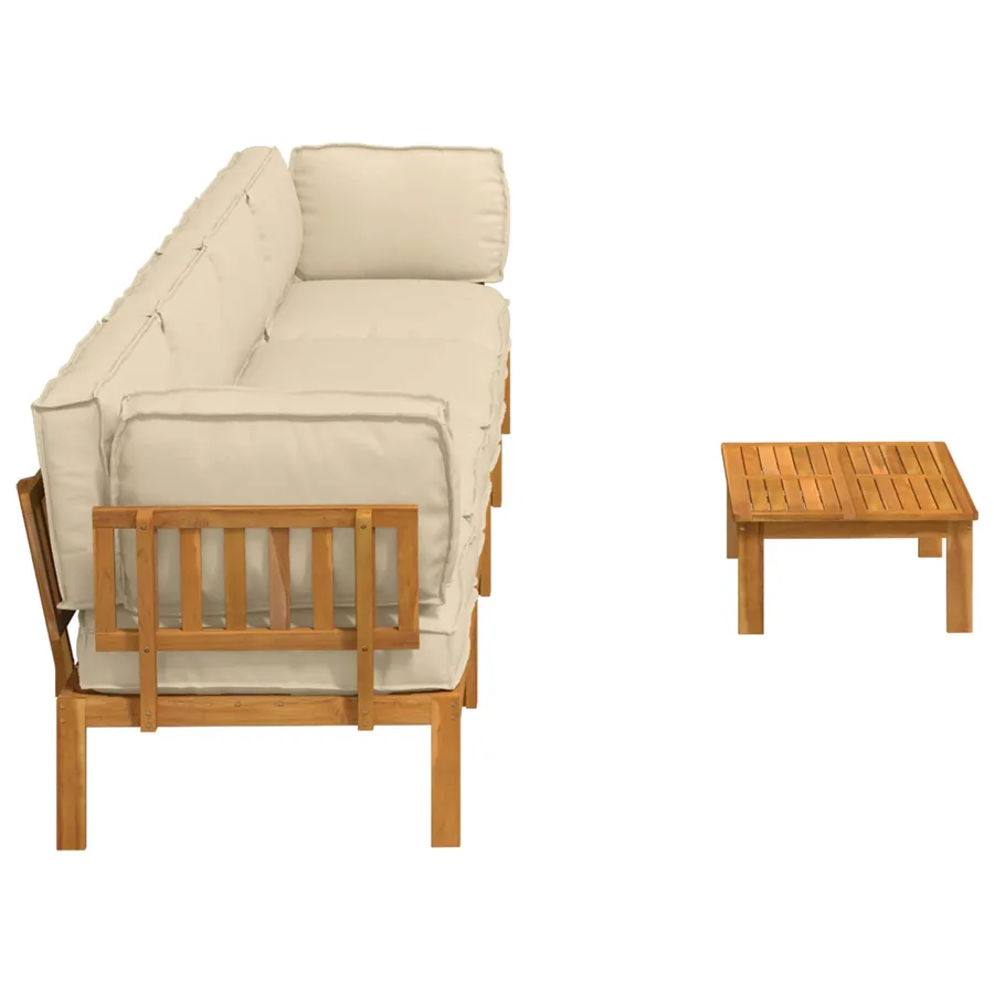 Ensemble de Canapés Uni 5 pcs Beige Bois d'Acacia Massif - 11