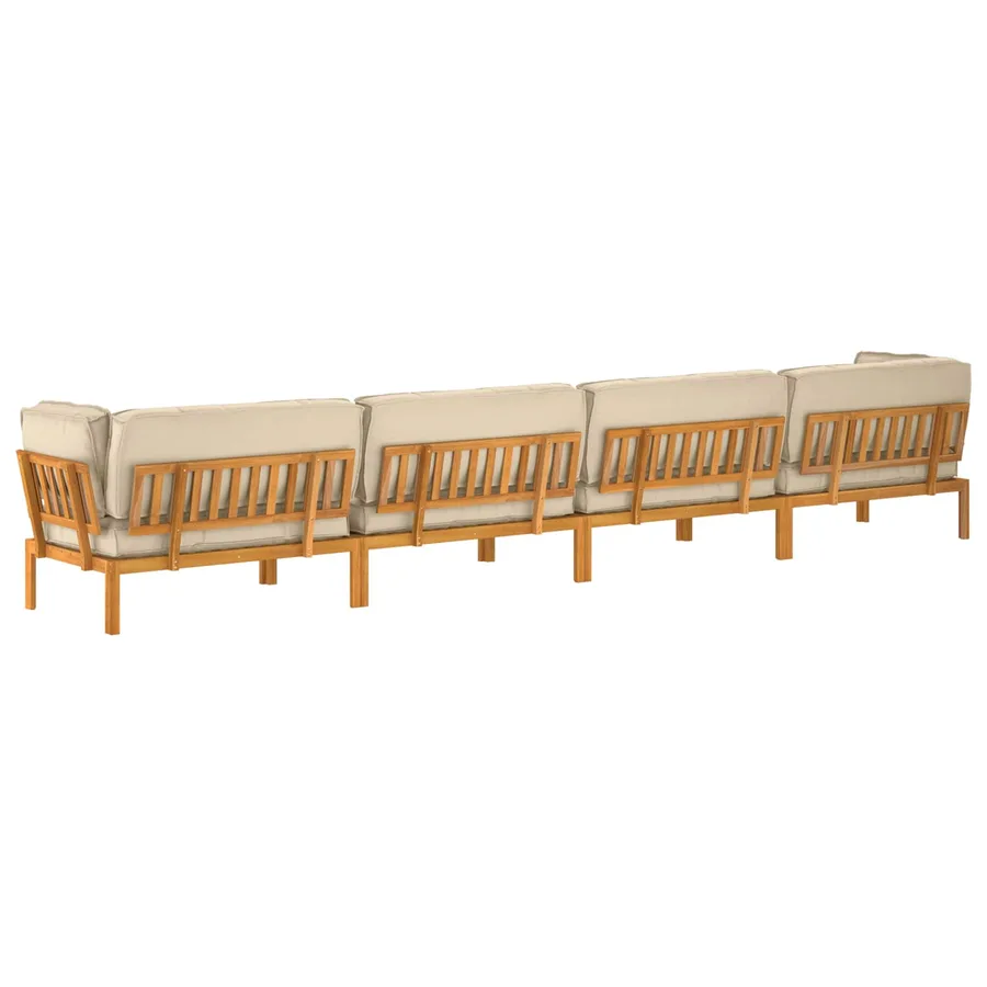 Ensemble de Canapés Uni 5 pcs Beige Bois d'Acacia Massif - 12