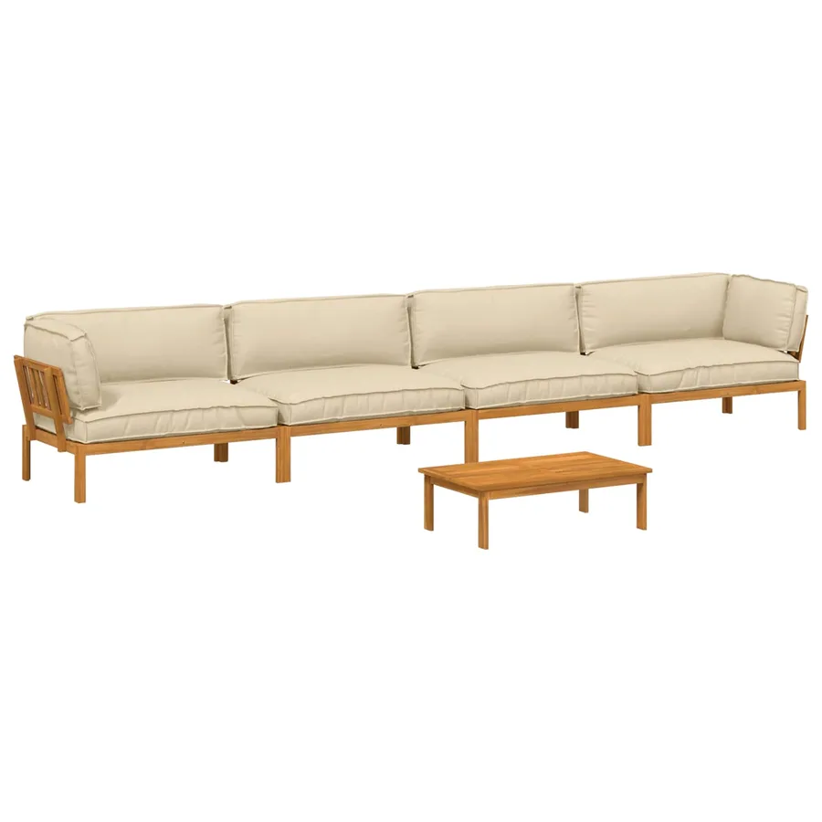 Ensemble de Canapés Uni 5 pcs Beige Bois d'Acacia Massif - 2