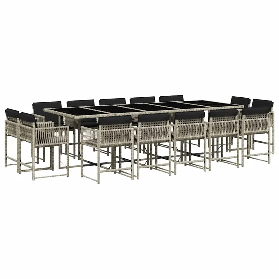 Ensemble à manger de jardin et coussins 15 pcs gris clair rotin - 2