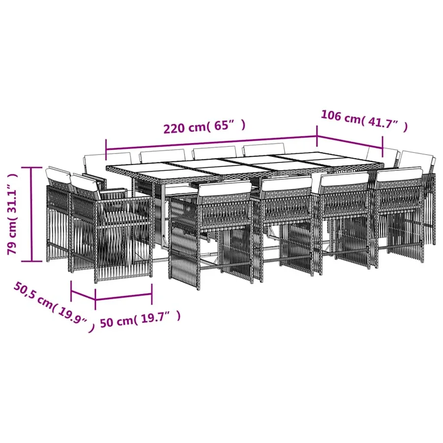 Ensemble à manger de jardin et coussins 13 pcs gris clair rotin - 16