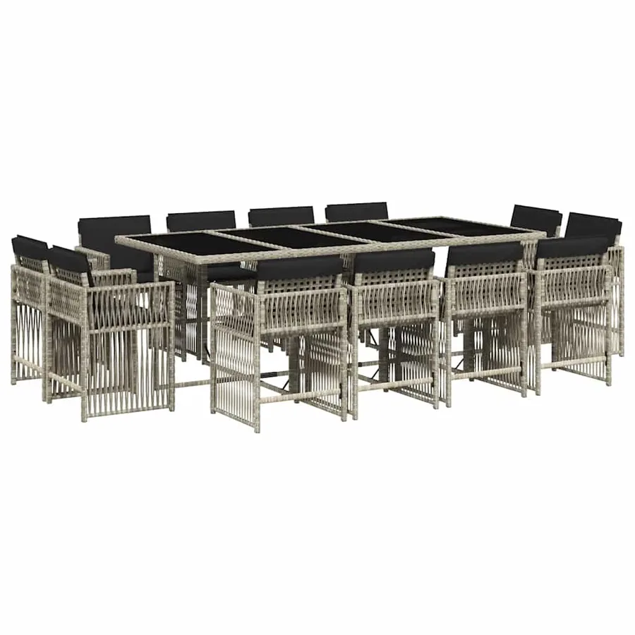 Ensemble à manger de jardin et coussins 13 pcs gris clair rotin - 2
