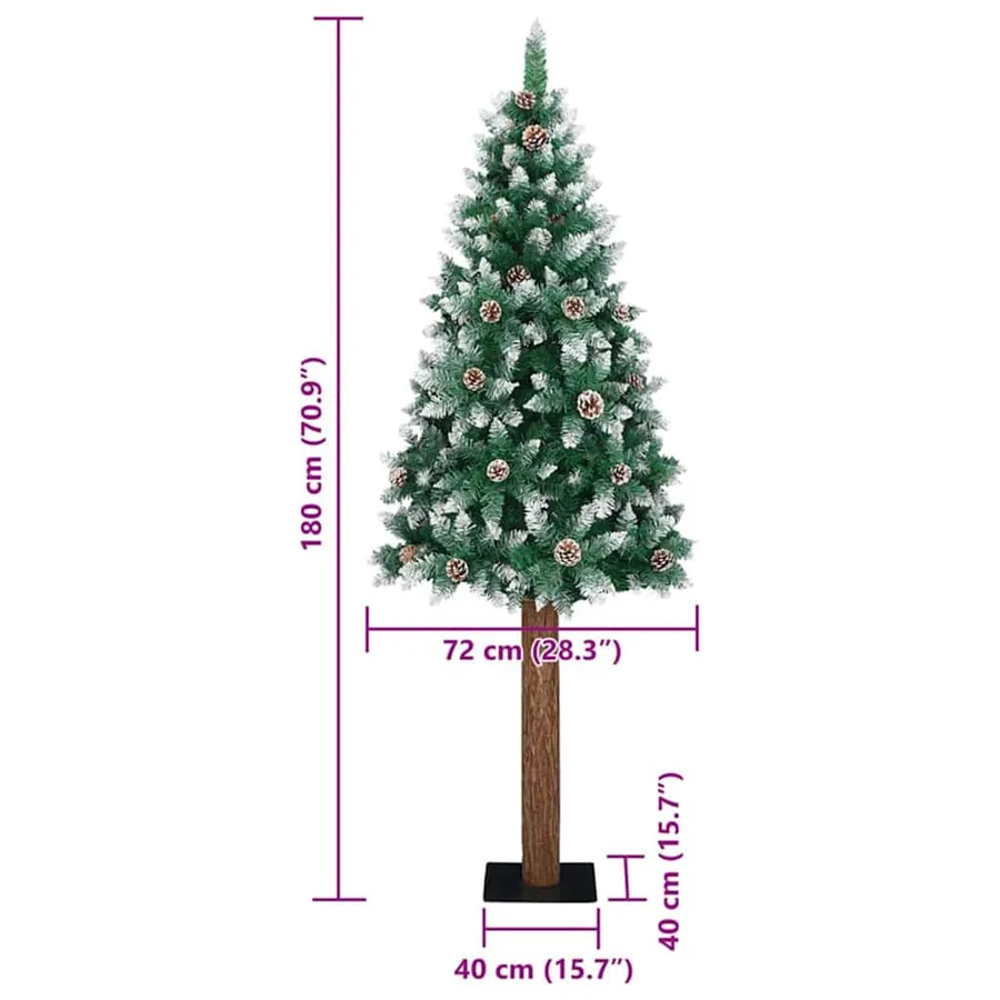 Sapin de Noël mince Vert 180 cm PVC et bois de pin massif - 18