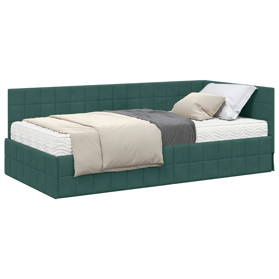 Cadre de lit d'angle avec matelas 2 pcs Vert Velours - 2
