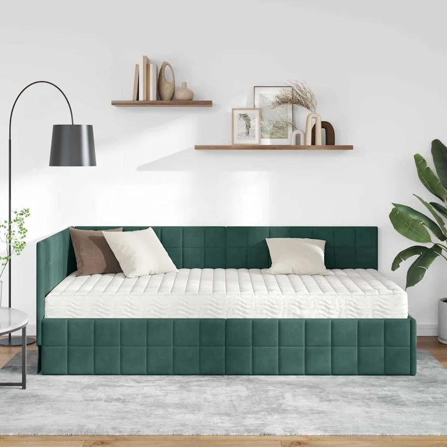 Cadre de lit d'angle avec matelas 2 pcs Vert Velours - 3
