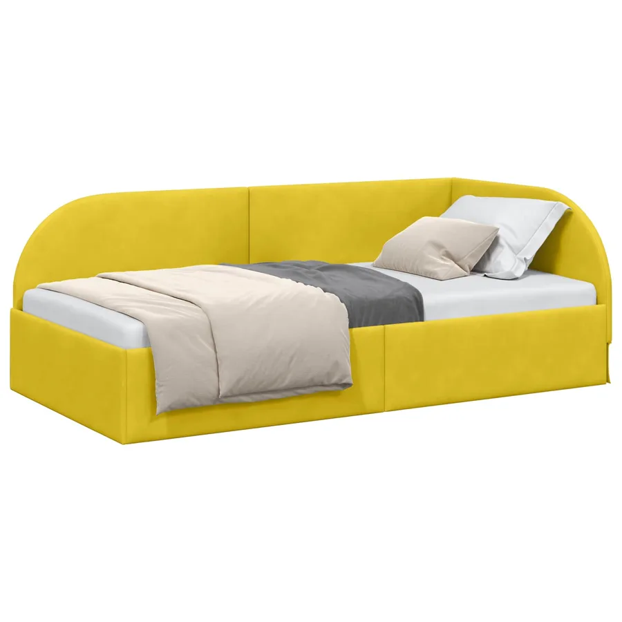 Cadre de lit d'angle Jaune 90 cm x 200 cm Velours - 2