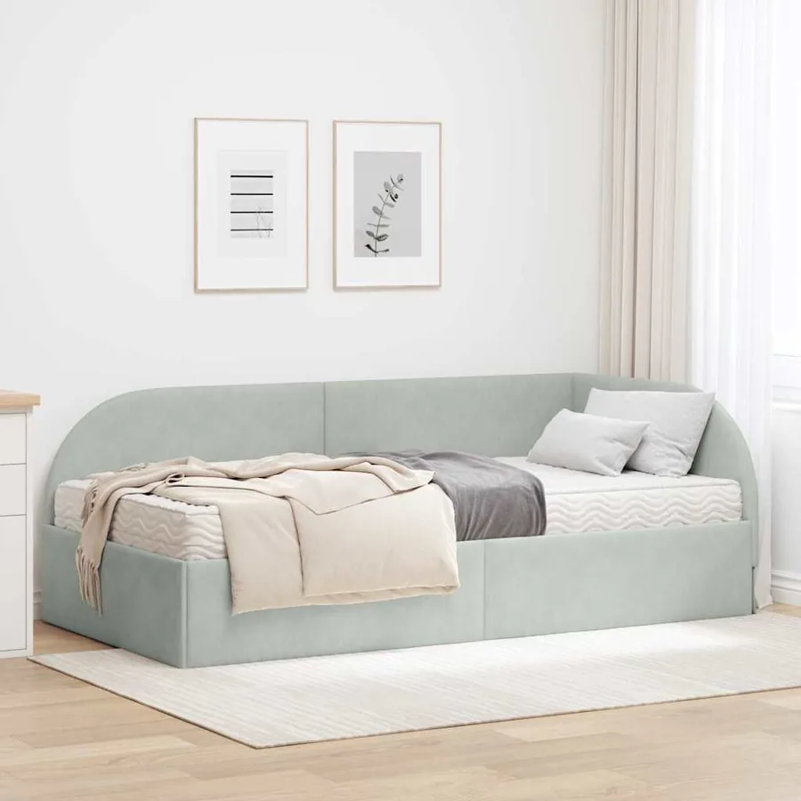 Cadre de lit d'angle avec matelas 2 pcs Gris clair Velours