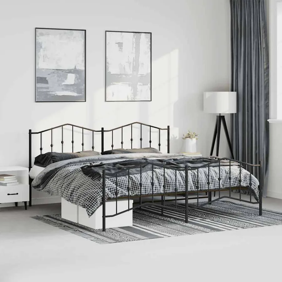 Cadre de lit métal sans matelas avec pied de lit noir 193x203cm