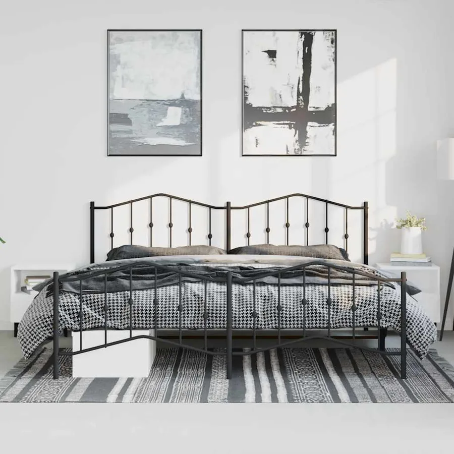 Cadre de lit métal sans matelas avec pied de lit noir 193x203cm - 3