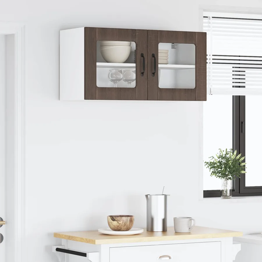 Cabinet en verre mural LUCCA Chêne brun 80 x 31 x 40 cm - 4