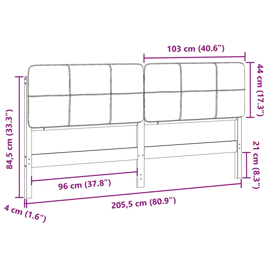 Tête de lit capitonnée Marron et gris clair 200 cm Pin massif - 13