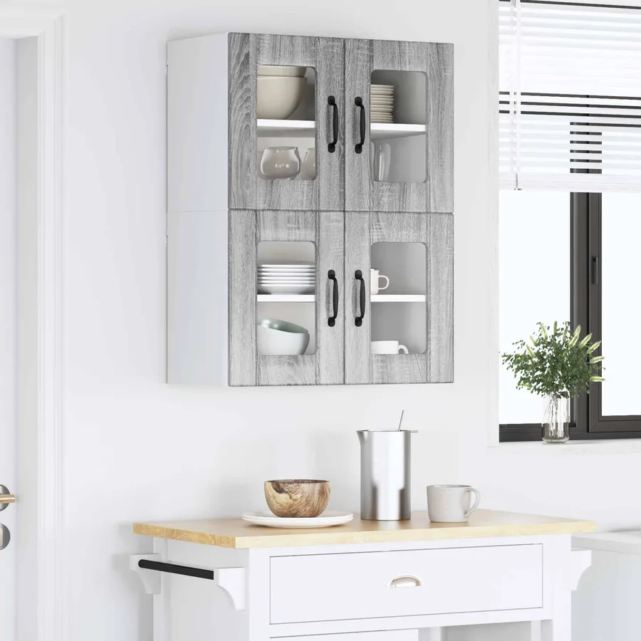 Cabinet en verre mural LUCCA 2 pcs Sonoma gris 60 x 31 x 40 cm - 4