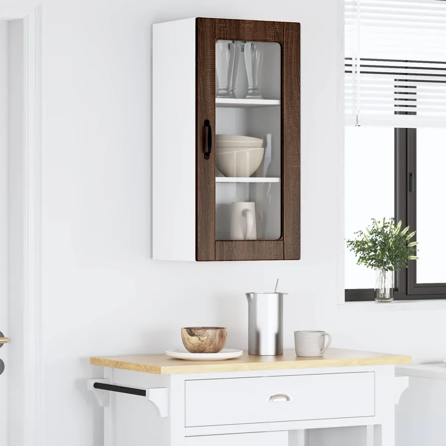 Cabinet en verre mural LUCCA Chêne brun 40 x 31 x 80 cm